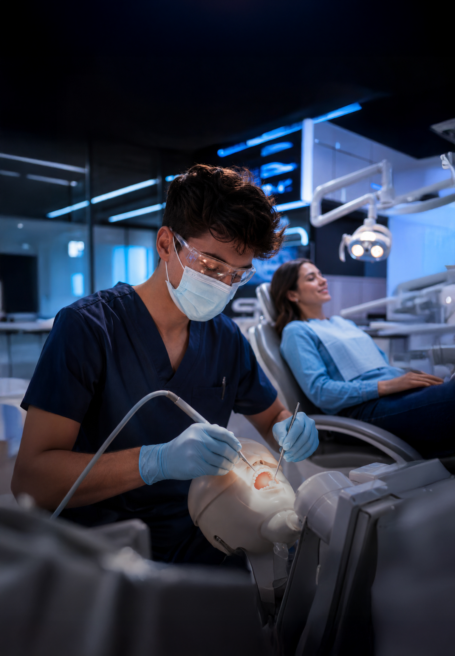 Student la Medicină Dentară lucrează în clinica Apollonia, alături de pacient